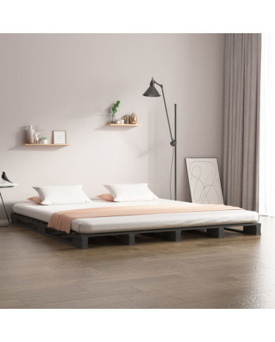 Lit de palette sans matelas gris bois massif | Mobilier & Déco