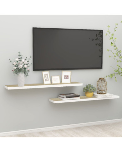 Étagères flottantes 2 pcs chêne et blanc 120x23,5x3,8 cm MDF | Mobilier & Déco