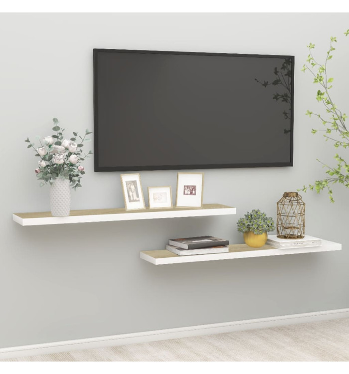 Étagères flottantes 2 pcs chêne et blanc 120x23,5x3,8 cm MDF | Mobilier & Déco