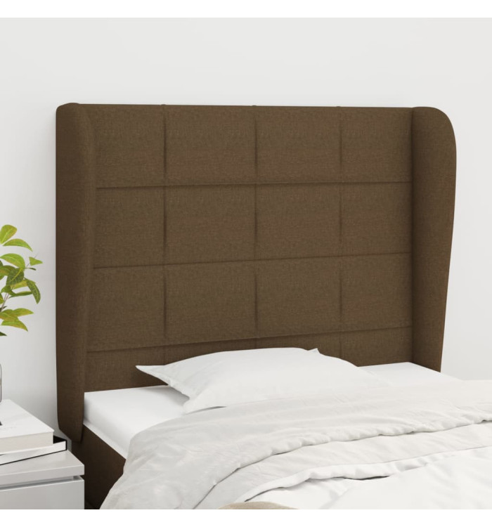 Tête de lit avec oreilles Marron foncé 83x23x118/128 cm Tissu | Mobilier & Déco