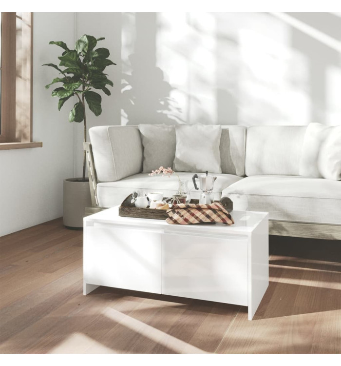 Table basse blanc brillant 90x50x41,5 cm bois d'ingénierie | Mobilier & Déco
