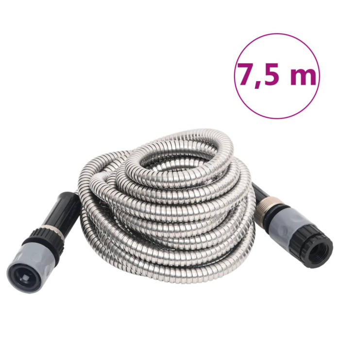 Tuyau d'arrosage buse de pulvérisation argenté 0,6" 7,5 m inox | Mobilier & Déco
