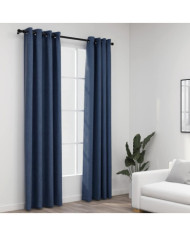 Rideaux occultants Aspect lin avec œillets 2 pcs Bleu 140x225cm | Mobilier & Déco