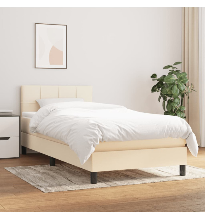 Sommier à lattes de lit avec matelas Crème 90x200 cm Tissu | Mobilier & Déco