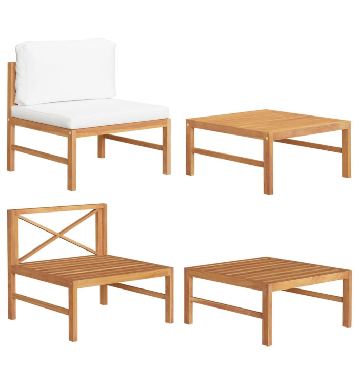 Salon de jardin 2 pcs avec coussins crème Bois de teck | Mobilier & Déco