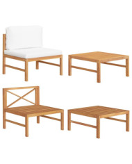 Salon de jardin 2 pcs avec coussins crème Bois de teck | Mobilier & Déco