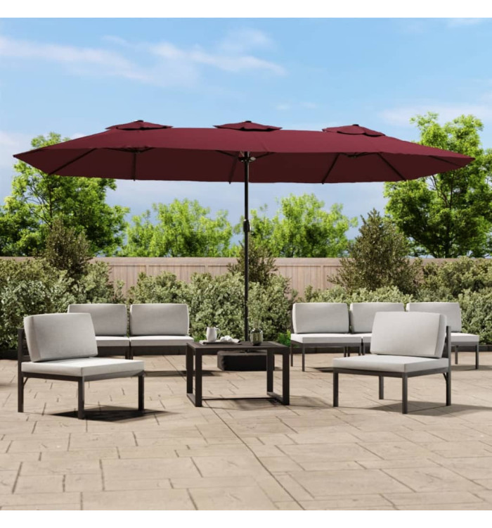 Parasol de jardin à double tête avec LED rouge bordeaux | Mobilier & Déco