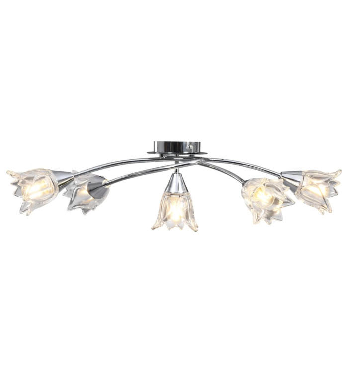 Plafonnier et abat-jour verre transparent 5 ampoules E14 Tulipe | Mobilier & Déco