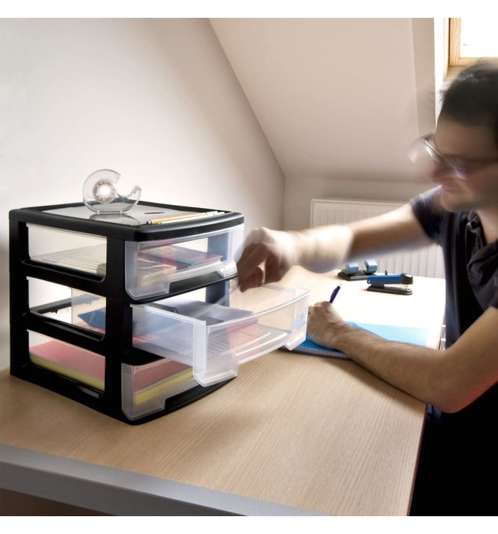 Curver Cube à tiroirs pour bureau Babel A4 3x5 L Noir et transparent | Mobilier & Déco