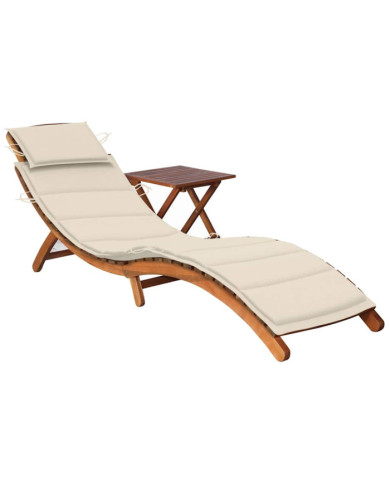 Chaise longue de jardin avec table et coussin Bois d'acacia | Mobilier & Déco