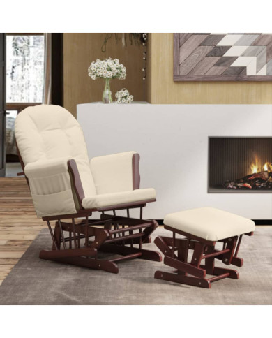 Chaise berçante avec repose-pied Blanc crème Tissu | Mobilier & Déco