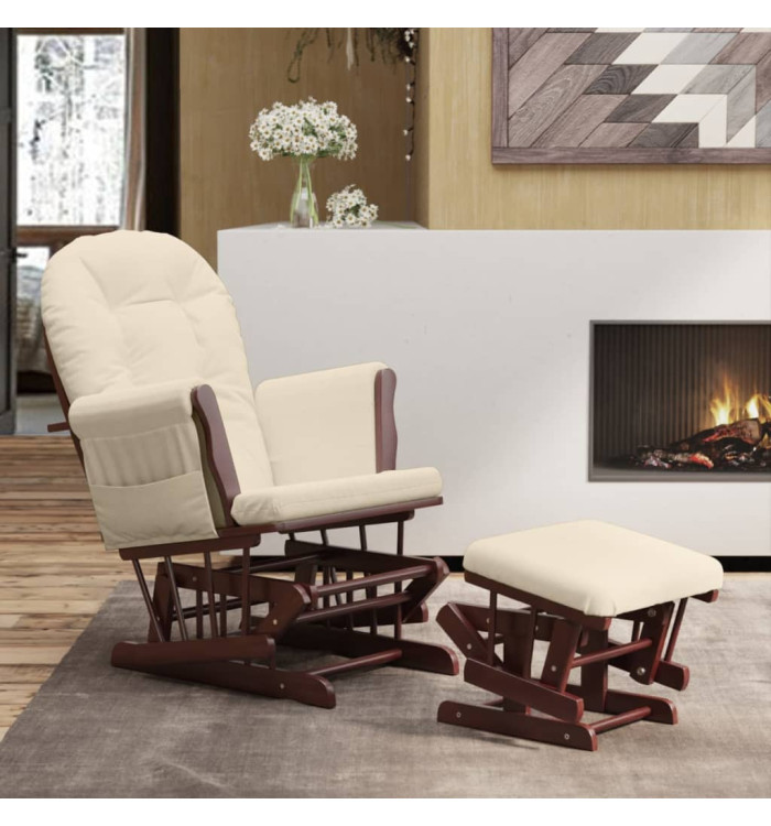 Chaise berçante avec repose-pied Blanc crème Tissu | Mobilier & Déco