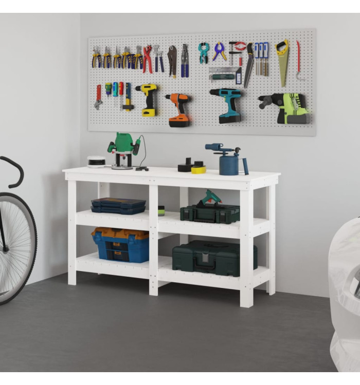 Banc de travail Blanc 142,5x50x80 cm Bois de pin massif | Mobilier & Déco