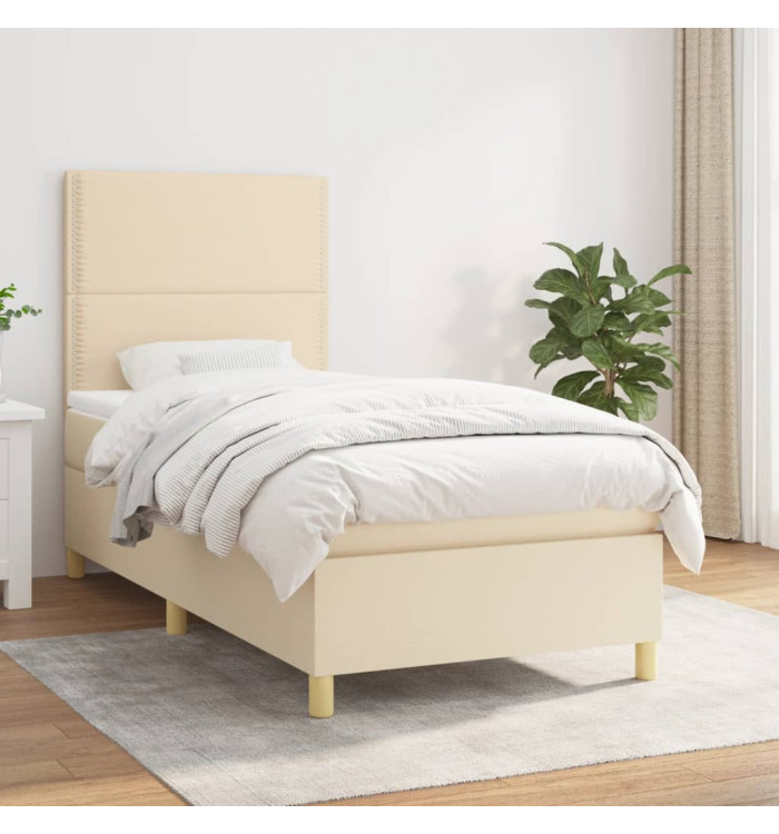 Sommier à lattes de lit et matelas Crème 90x190 cm Tissu | Mobilier & Déco