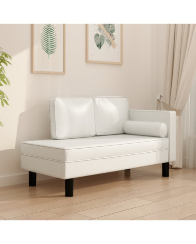 Chaise longue avec coussins et traversin crème similicuir | Mobilier & Déco