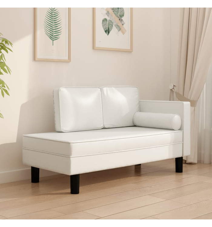 Chaise longue avec coussins et traversin crème similicuir | Mobilier & Déco
