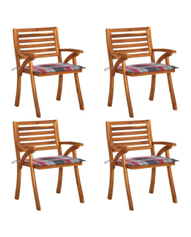 Chaises de jardin avec coussins lot de 4 Bois de teck solide | Mobilier & Déco