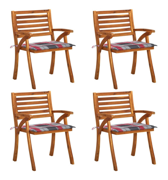Chaises de jardin avec coussins lot de 4 Bois de teck solide | Mobilier & Déco
