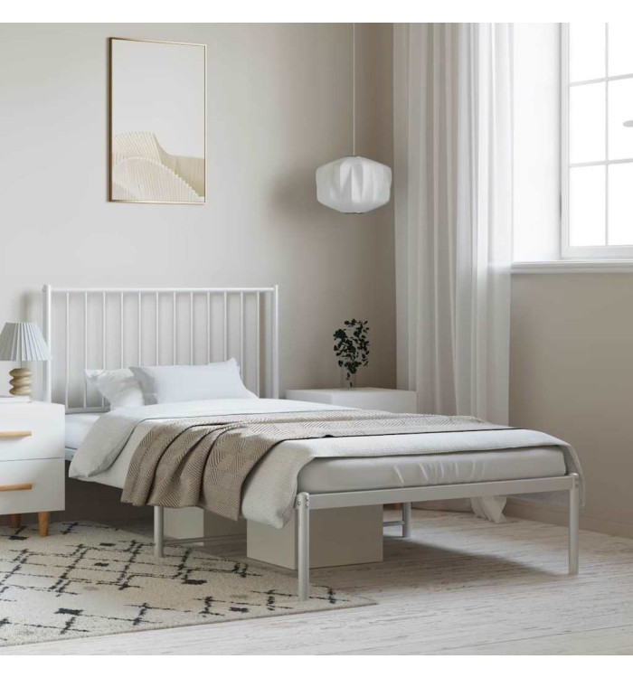Cadre de lit métal sans matelas et tête de lit blanc 100x190 cm | Mobilier & Déco