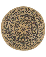 Tapis fait à la main Jute avec imprimé bleu foncé 90 cm | Mobilier & Déco