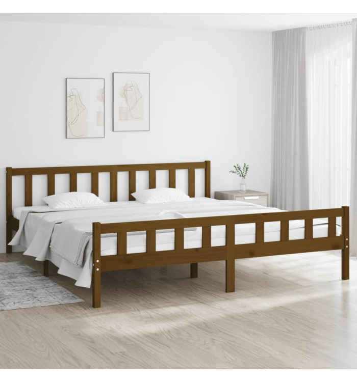 Cadre de lit sans matelas marron miel bois massif 200x200 cm | Mobilier & Déco