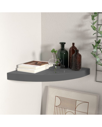 Étagère d'angle flottante gris brillant 35x35x3,8 cm MDF | Mobilier & Déco