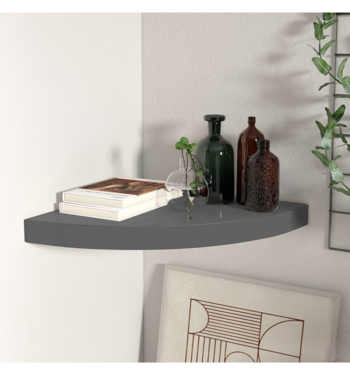 Étagère d'angle flottante gris brillant 35x35x3,8 cm MDF | Mobilier & Déco
