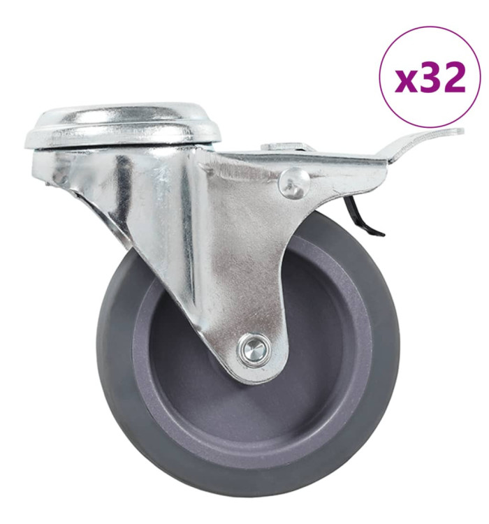 32 pcs Roulettes pivotantes à trou de boulon 75 mm | Mobilier & Déco
