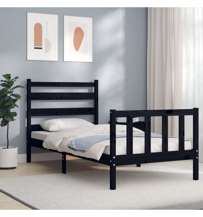 Cadre de lit sans matelas noir 90x200 cm bois de pin massif | Mobilier & Déco