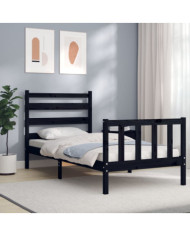 Cadre de lit sans matelas noir 90x200 cm bois de pin massif | Mobilier & Déco
