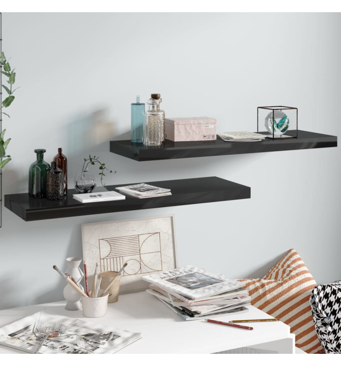 Étagère murale flottante 2 pcs Noir brillant 80x23,5x3,8 cm MDF | Mobilier & Déco