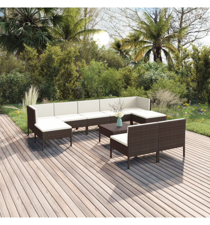 Salon de jardin 10 pcs avec coussins Résine tressée Marron | Mobilier & Déco