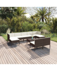 Salon de jardin 10 pcs avec coussins Résine tressée Marron | Mobilier & Déco