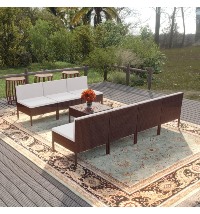 Salon de jardin 8 pcs avec coussins résine tressée marron | Mobilier & Déco