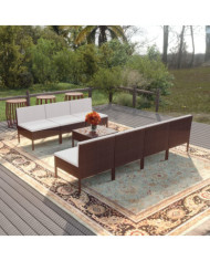 Salon de jardin 8 pcs avec coussins résine tressée marron | Mobilier & Déco