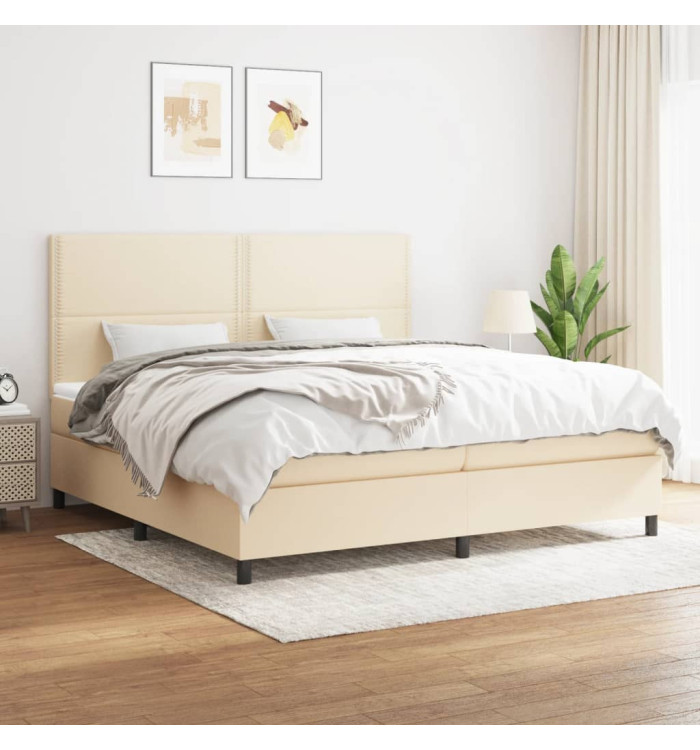 Sommier à lattes de lit avec matelas Crème 200x200 cm Tissu | Mobilier & Déco
