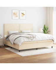 Sommier à lattes de lit avec matelas Crème 200x200 cm Tissu | Mobilier & Déco