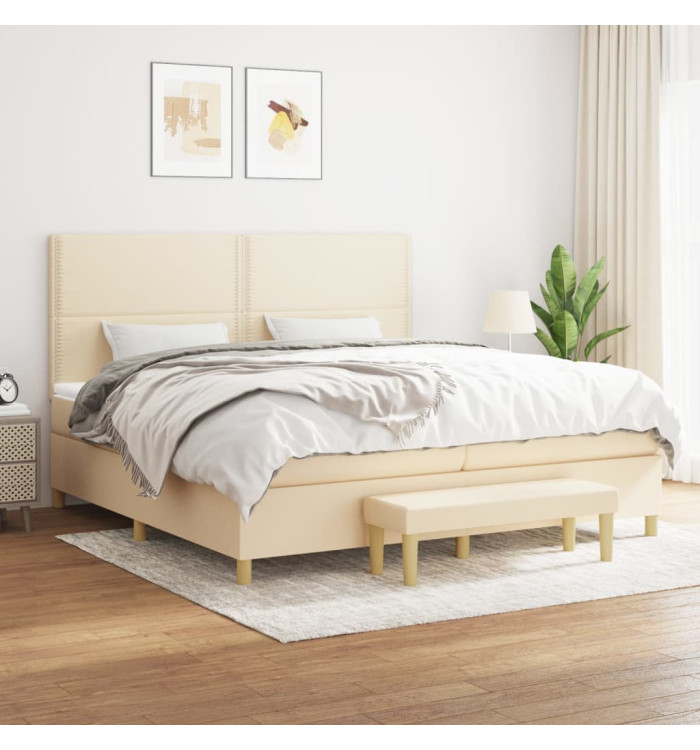 Sommier à lattes de lit avec matelas Crème 200x200 cm Tissu | Mobilier & Déco