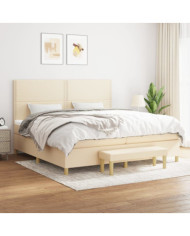 Sommier à lattes de lit avec matelas Crème 200x200 cm Tissu | Mobilier & Déco