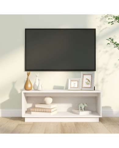 Meuble TV Blanc 90x35x35 cm Bois de pin massif | Mobilier & Déco