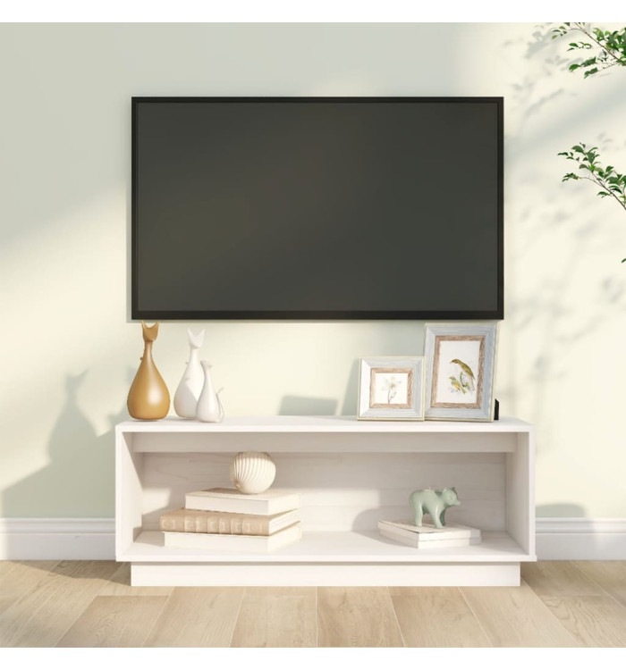 Meuble TV Blanc 90x35x35 cm Bois de pin massif | Mobilier & Déco