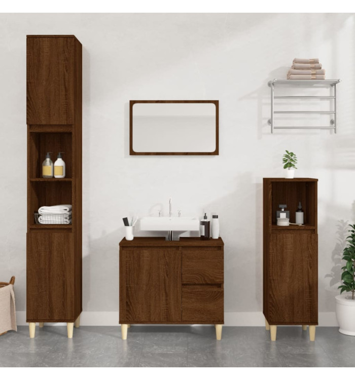 Armoire de bain chêne marron 30x30x100 cm bois d'ingénierie | Mobilier & Déco