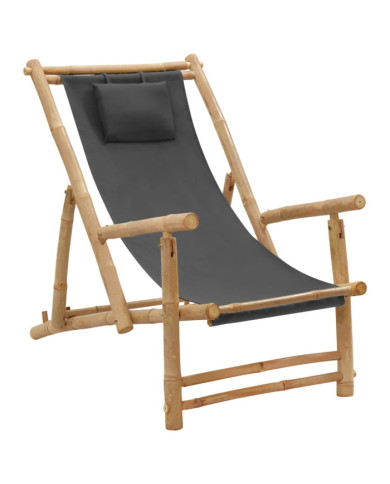 Chaise de terrasse Bambou et toile Gris foncé | Mobilier & Déco