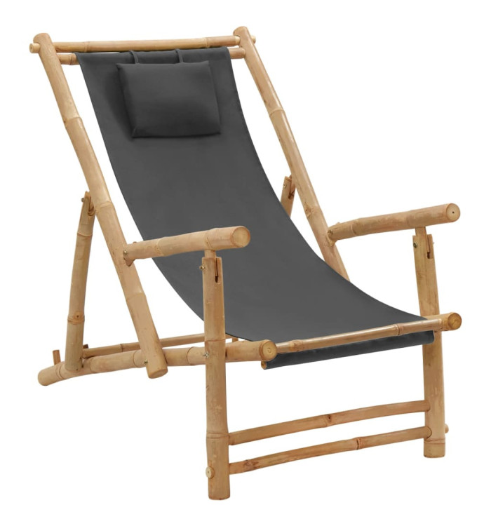 Chaise de terrasse Bambou et toile Gris foncé | Mobilier & Déco
