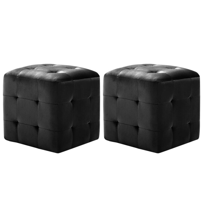 2 pcs Poufs Noir 30 x 30 x 30 cm Tissu velours | Mobilier & Déco
