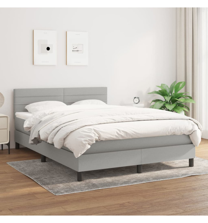 Sommier à lattes de lit avec matelas Gris clair 140x200cm Tissu | Mobilier & Déco