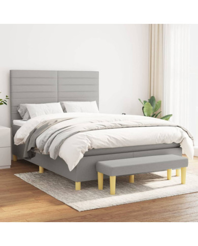 Sommier à lattes de lit avec matelas Gris clair 140x200cm Tissu | Mobilier & Déco