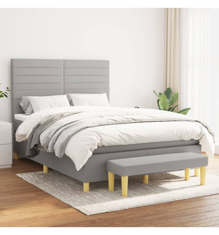 Sommier à lattes de lit avec matelas Gris clair 140x200cm Tissu | Mobilier & Déco