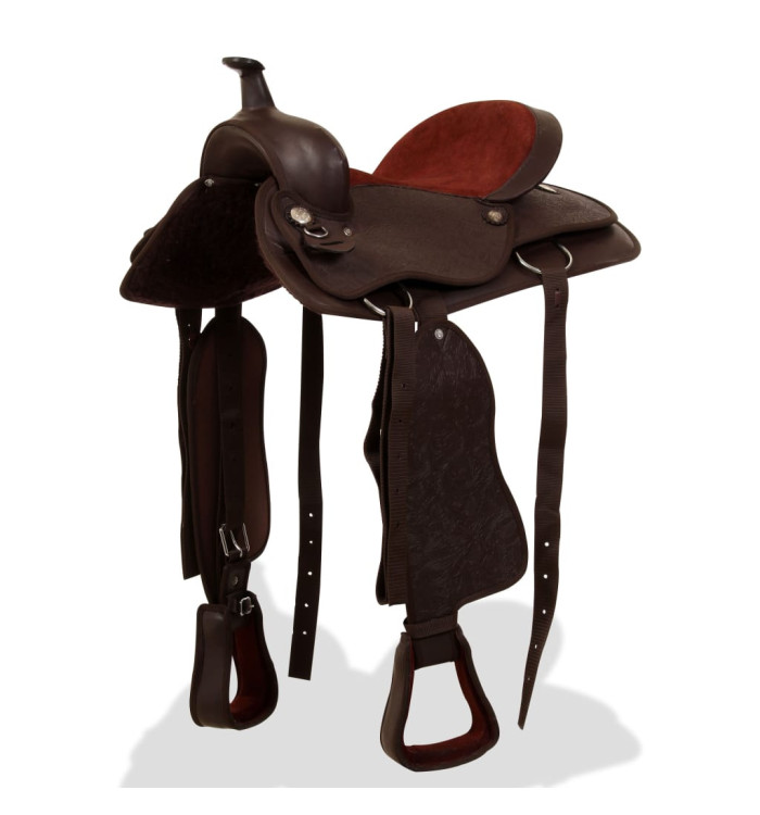 Selle, bridon et col de poitrine Cuir véritable 16 po Marron | Mobilier & Déco