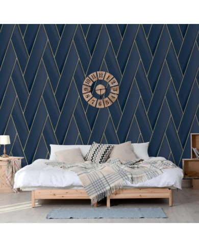 DUTCH WALLCOVERINGS Papier peint Geometric Bleu et doré | Mobilier & Déco